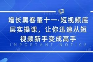 增长黑客董十一·短视频底层实操课，从短视频新手变成高手