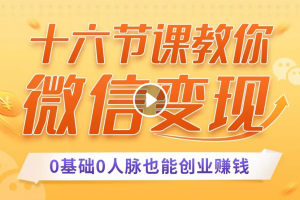 十六节课教你零基础微信变现，用单品打爆市场，每月收入超过10万+