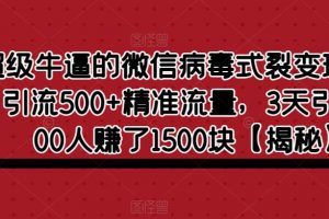 超级牛逼的微信病毒式裂变玩法，日引流500+精准流量，3天引流了400人赚了1500块【揭秘】