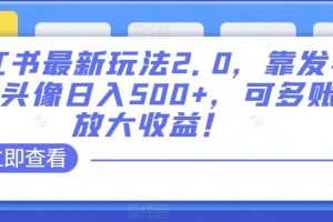 小红书最新玩法2.0，靠发布精品头像日入500+，可多账号放大收益！【揭秘】