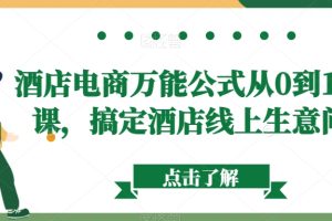 酒店电商万能公式从0到1视频课，搞定酒店线上生意问题