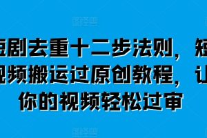 短剧去重十二步法则，短视频搬运过原创教程，让你的视频轻松过审